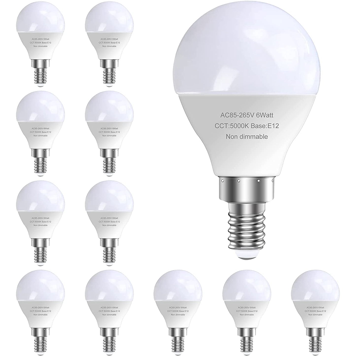 GOSCHE 12 Pack Bright Ceiling Fan Light Bulbs, 120V 6W, 5000K, A15 Shape E12 Candelabra Base Chandelier LED Bulb, Non-Dimmable