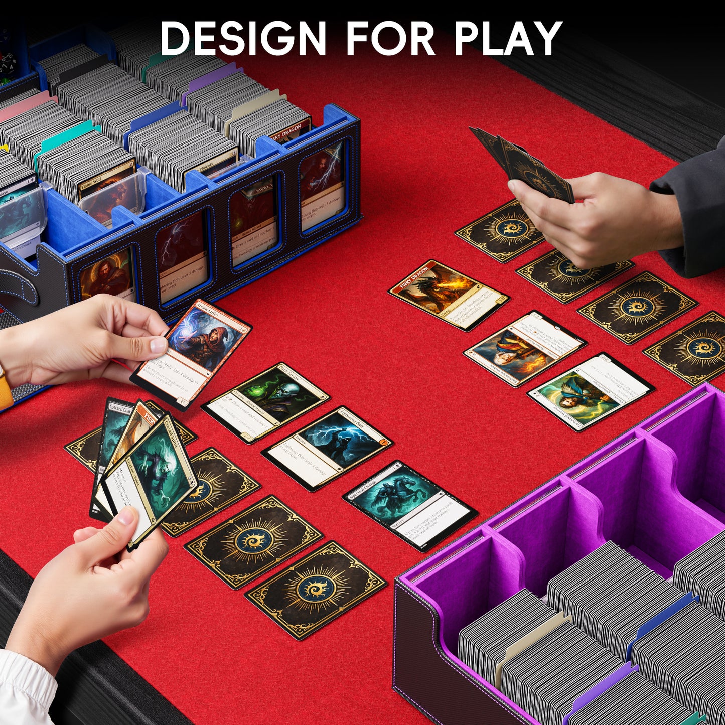 GOSCHE Trading Card Storage Box 3500+ Magnetic MTG Deck Box with Dividers and Color Labels Fits For TCG MTG Sport Cards (Black Blue)