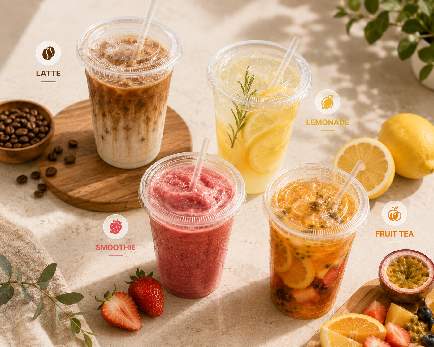16oz Plastic Cups with 2-in-1 Sip & Straw Lids, 100 Pack | GOSCHE