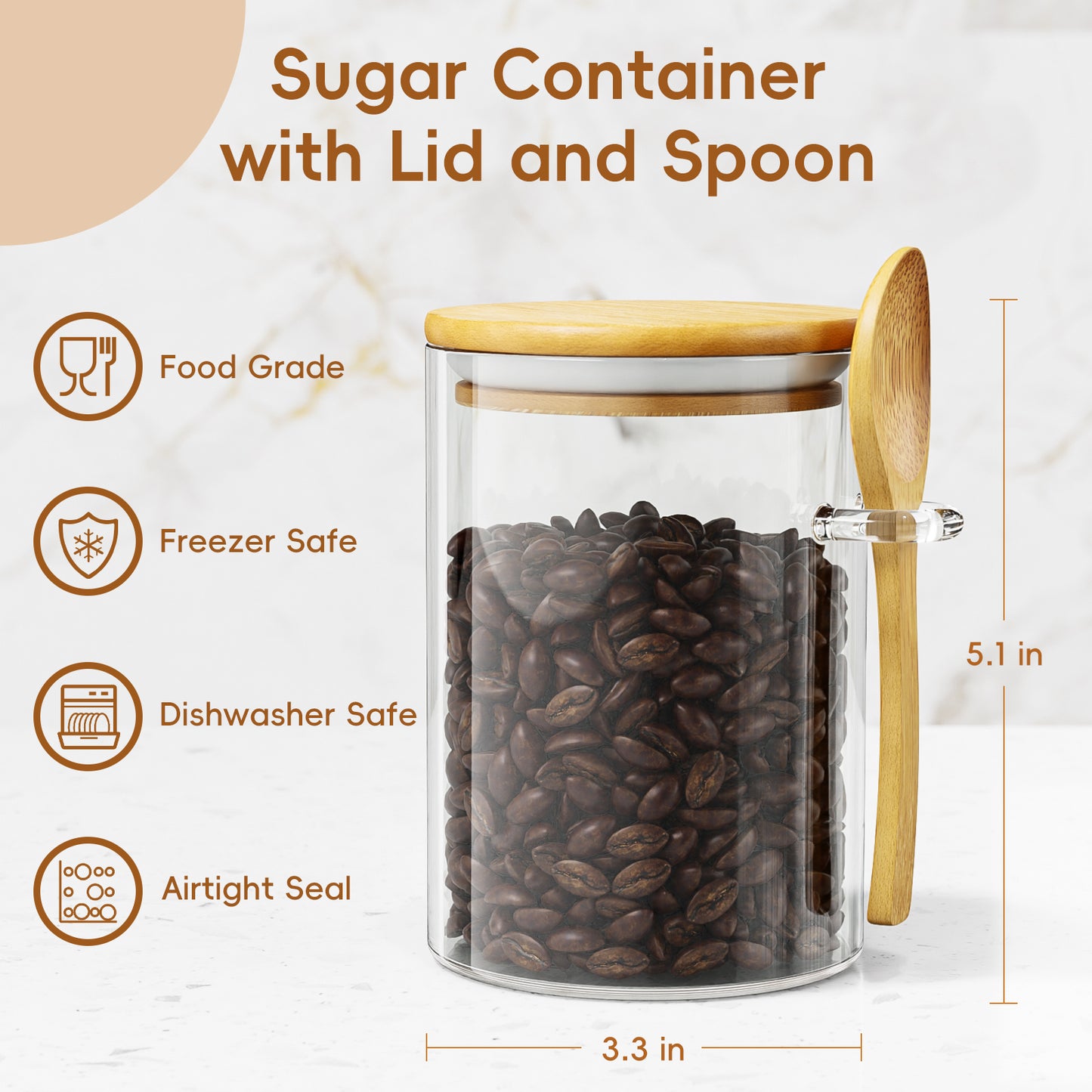 GOSCHE Glass Jars with Lids and Spoon 15oz Food Canisters for Cookie Sugar Spice Coffee Beans Tea Flour Nuts Candy Oat Set of 3