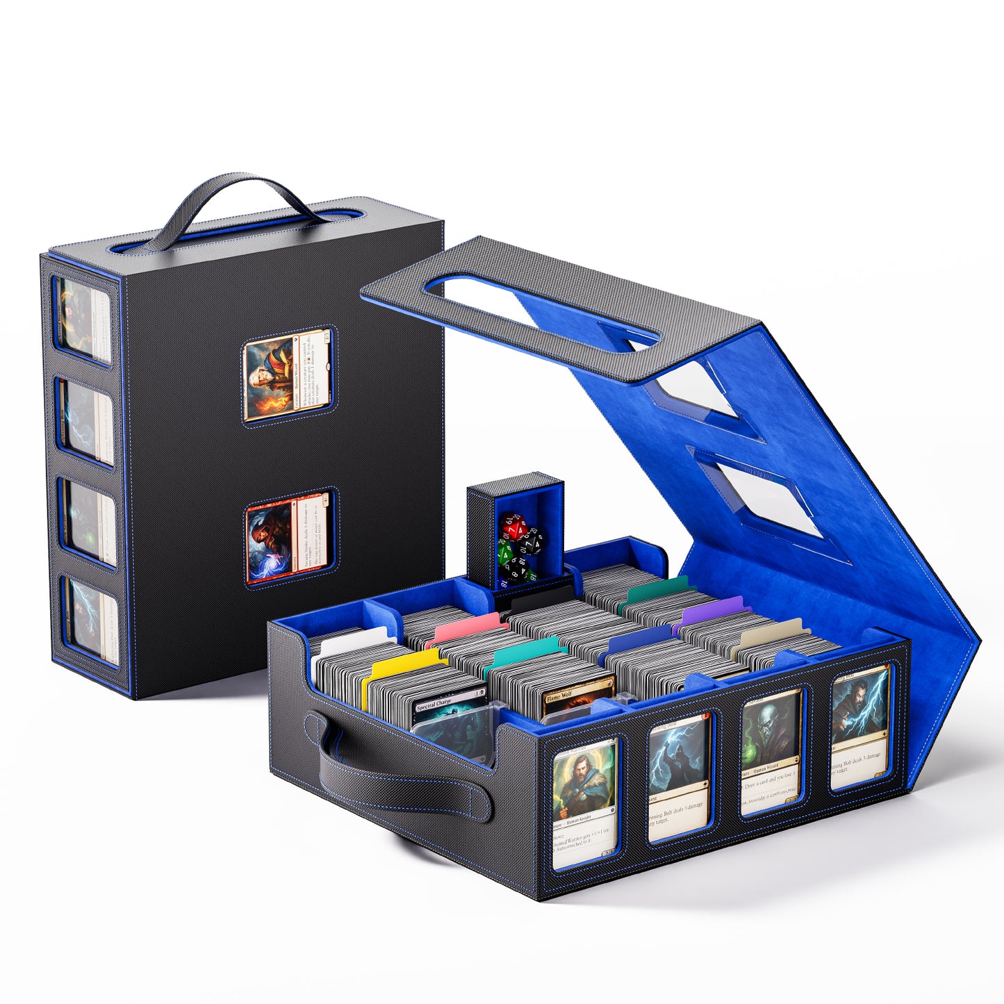 GOSCHE Trading Card Storage Box 3500+ Magnetic MTG Deck Box with Dividers and Color Labels Fits For TCG MTG Sport Cards (Black Blue)