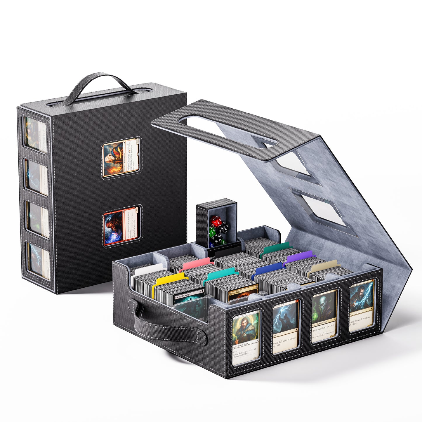 GOSCHE Trading Card Storage Box 3500+ Magnetic MTG Deck Box with Dividers and Color Labels Fits For TCG MTG Sport Cards (Black Gray)
