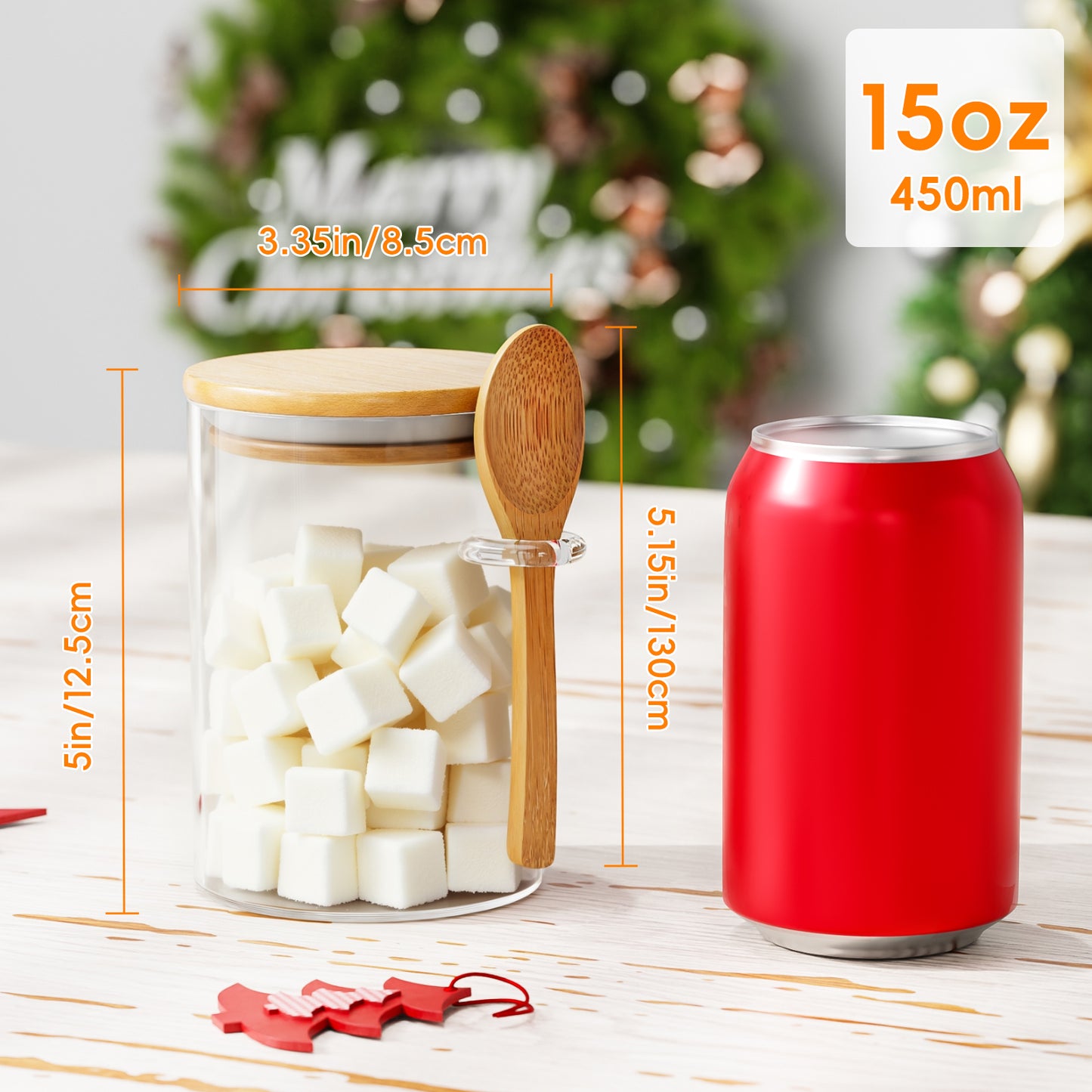 GOSCHE Glass Jars with Lids and Spoon 15oz Food Canisters for Cookie Sugar Spice Coffee Beans Tea Flour Nuts Candy Oat Set of 2
