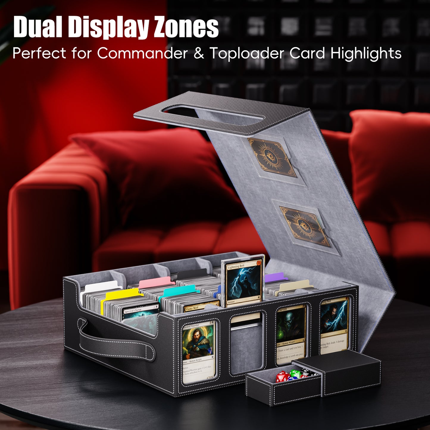 GOSCHE Trading Card Storage Box 3500+ Magnetic MTG Deck Box with Dividers and Color Labels Fits For TCG MTG Sport Cards (Black Gray)
