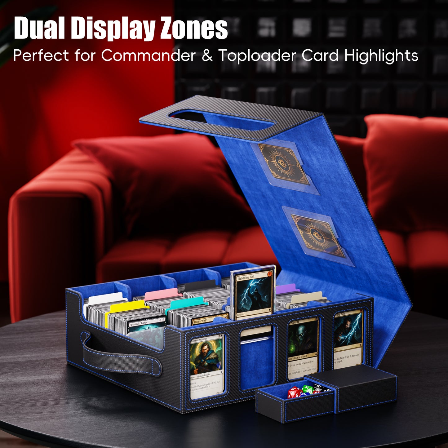 GOSCHE Trading Card Storage Box 3500+ Magnetic MTG Deck Box with Dividers and Color Labels Fits For TCG MTG Sport Cards (Black Blue)