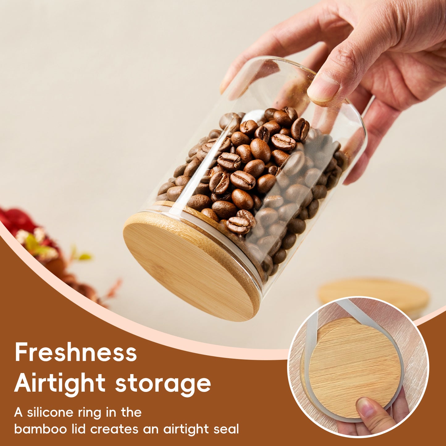 GOSCHE Glass Jars with Lids and Spoon 15oz Food Canisters for Cookie Sugar Spice Coffee Beans Tea Flour Nuts Candy Oat Set of 2
