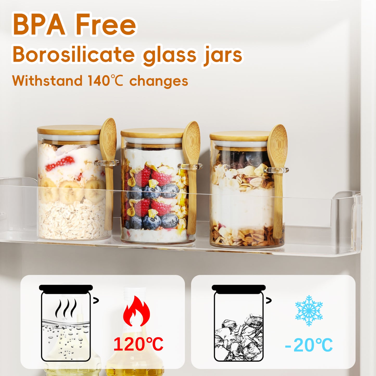 GOSCHE Glass Jars with Lids and Spoon 15oz Food Canisters for Cookie Sugar Spice Coffee Beans Tea Flour Nuts Candy Oat Set of 2