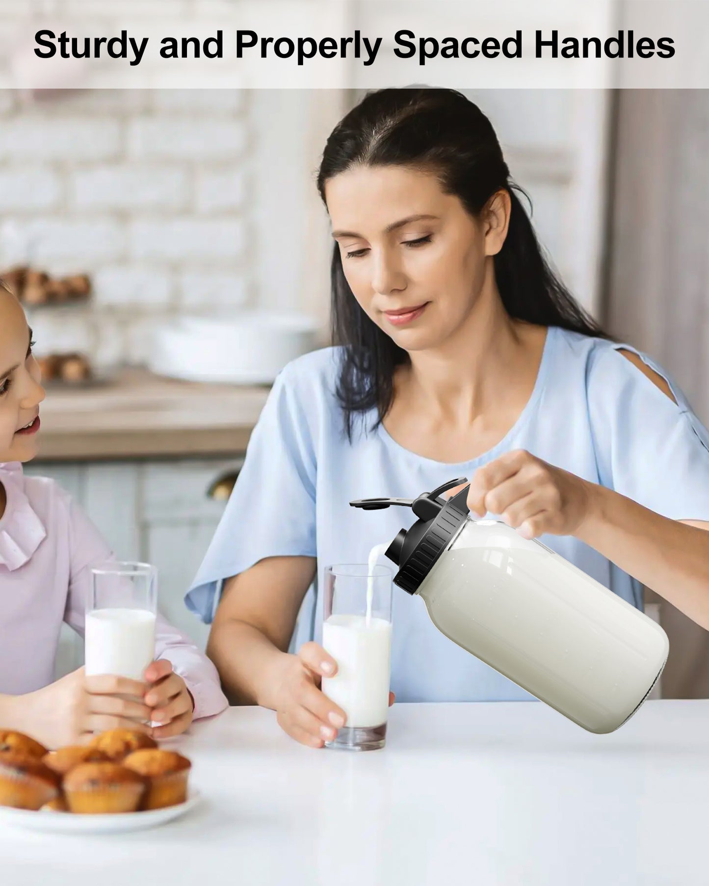 GOSCHE Breast Milk Pitcher Wide Mouth Glass Mason Jar Pitcher Leak Proof Milk Pitcher with Lid and Pour Spout Black 32oz