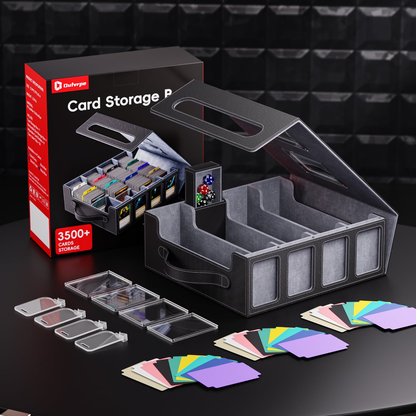 GOSCHE Trading Card Storage Box 3500+ Magnetic MTG Deck Box with Dividers and Color Labels Fits For TCG MTG Sport Cards (Black Gray)