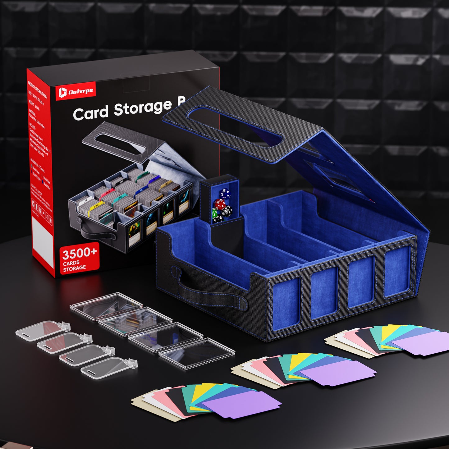 GOSCHE Trading Card Storage Box 3500+ Magnetic MTG Deck Box with Dividers and Color Labels Fits For TCG MTG Sport Cards (Black Blue)