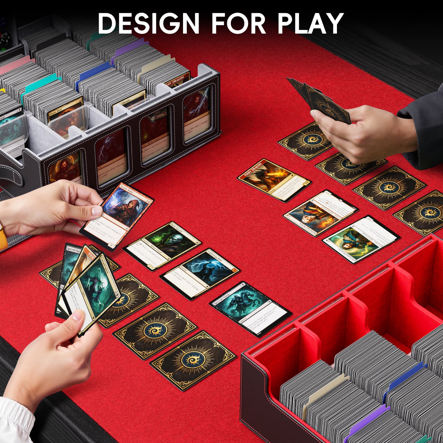 GOSCHE Trading Card Storage Box 3500+ Magnetic MTG Deck Box with Dividers and Color Labels Fits For TCG MTG Sport Cards (Black Gray)