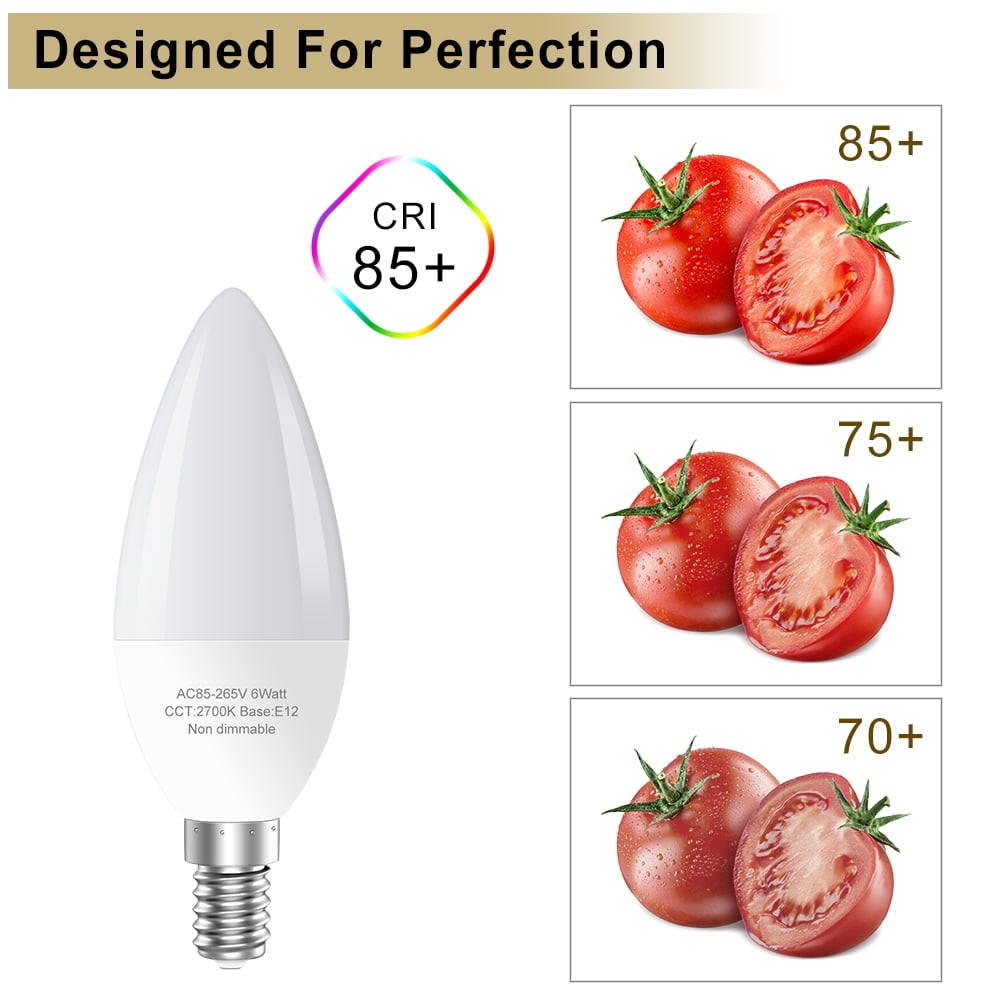GOSCHE LED Light Bulbs, 6 Watts (60 Watts Equivalent) E12 led bulb,2700K Type B Light Bulb for Chandelier,12 Pack