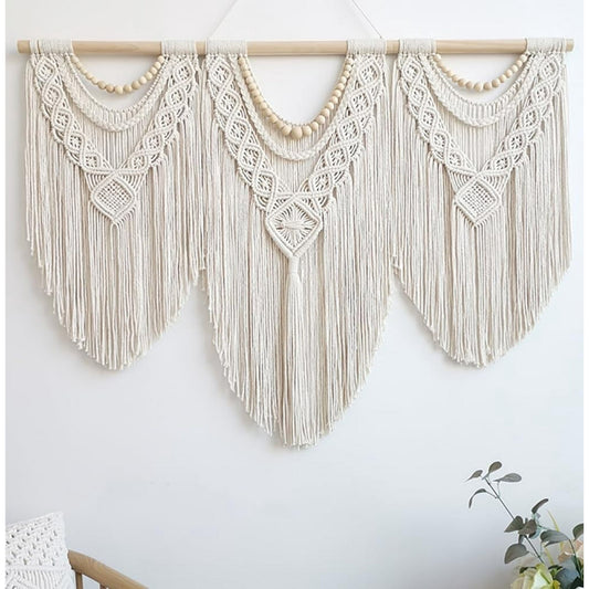 GOSCHE Macrame Wall Hanging Boho Wall Decor for Living Room, 43"*32" Large Cotton Tapestry for Bedroom Farmhouse Woven Wall Art for Home Decor