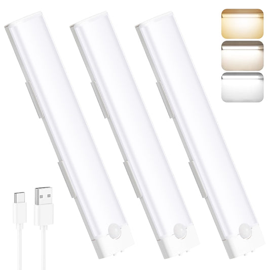 GOSCHE Under Cabinet Lights, 30 LED Wireless Under Cabinet Lighting USB Rechargeable Closet Light Set with Smart Motion Sensor Light Indoor-3 Pcs