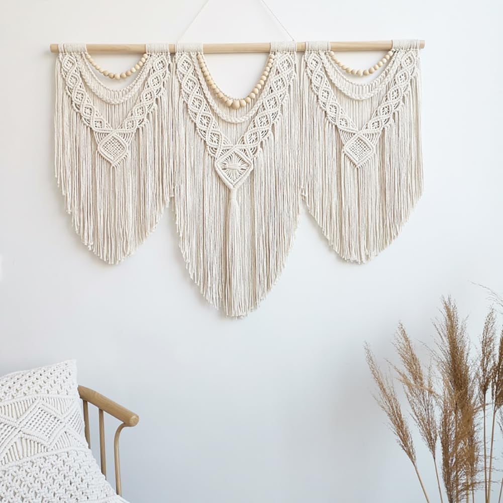 GOSCHE Macrame Wall Hanging Boho Wall Decor for Living Room, 43"*32" Large Cotton Tapestry for Bedroom Farmhouse Woven Wall Art for Home Decor