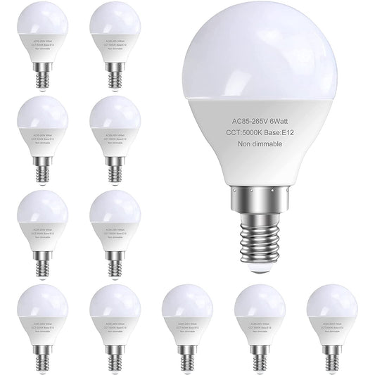 GOSCHE 12 Pack Bright Ceiling Fan Light Bulbs, 120V 6W, 5000K, A15 Shape E12 Candelabra Base Chandelier LED Bulb, Non-Dimmable