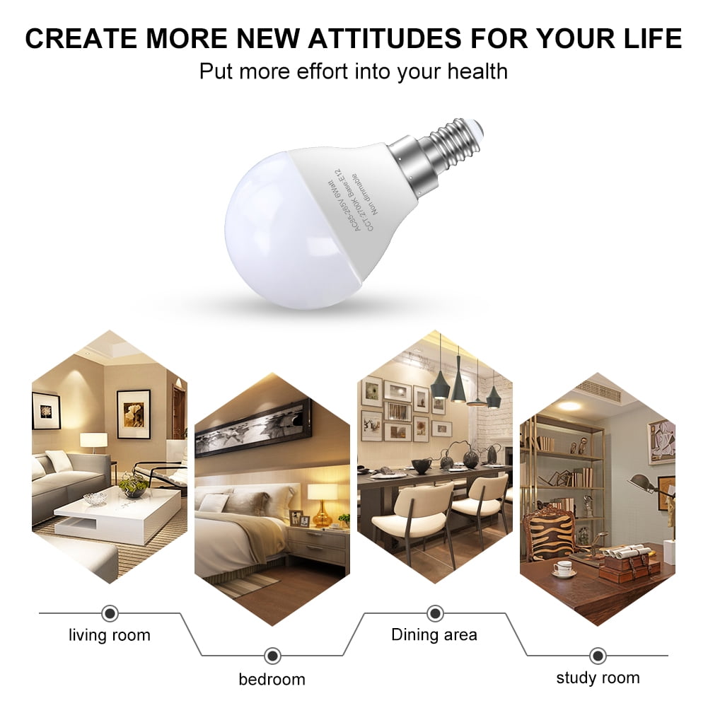GOSCHE Light Bulbs,E12 led bulb 6 Watts (60 Watts Equivalent), Warm White 2700K, candelabra led light bulbs, A15 / G45 Shape 6 Pack
