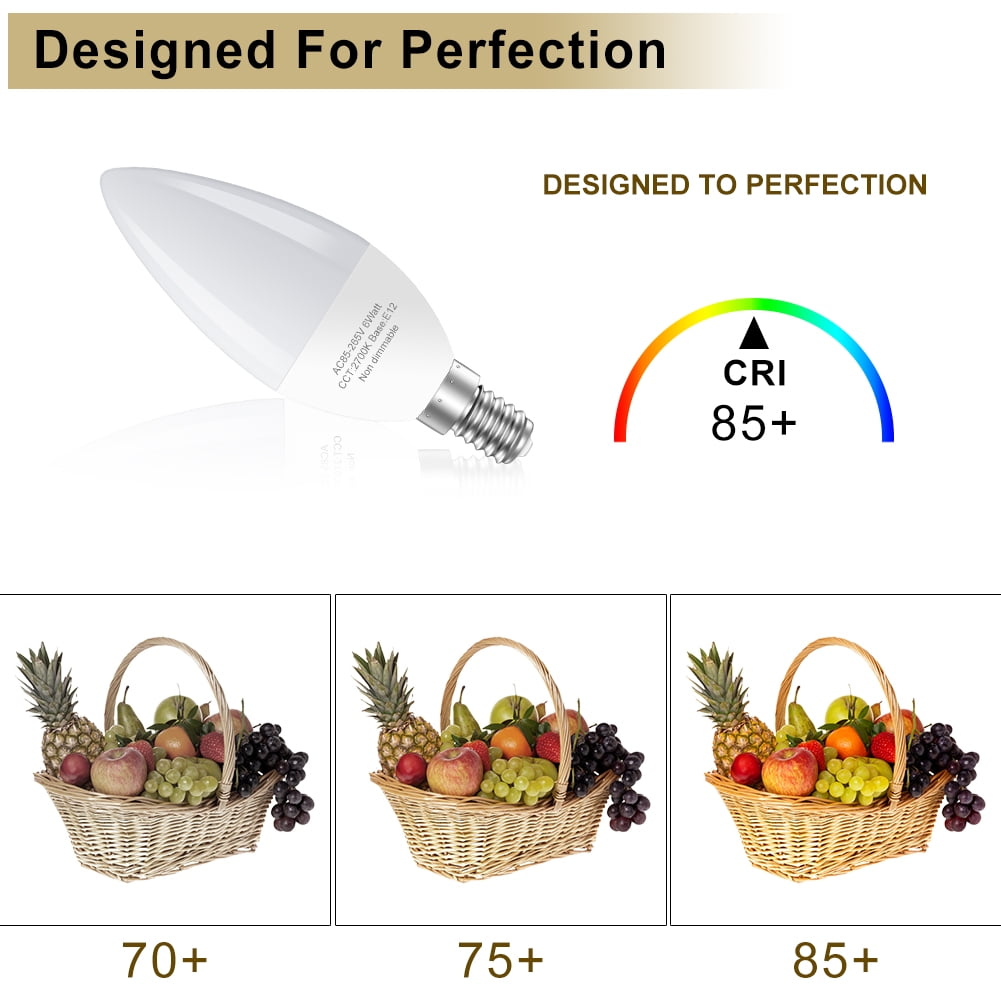 GOSCHE E12 Led Ceiling Fan Light Bulbs, 6W B11 Led Bulb, 550 LM, 2700K, Type B Light Bulb for Chandelier Lamp, Non-Dimmable Candle Lightbulbs,6-Pack