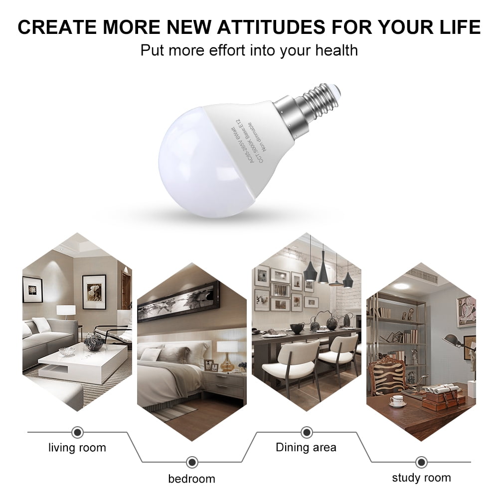 6 Pack Bright Ceiling Fan Light Bulbs, 120V 6 Watts (60 Watts Equivalent), 5000K E12 A15 Shape Candelabra Base Chandelier Led Bulb, Non-Dimmable