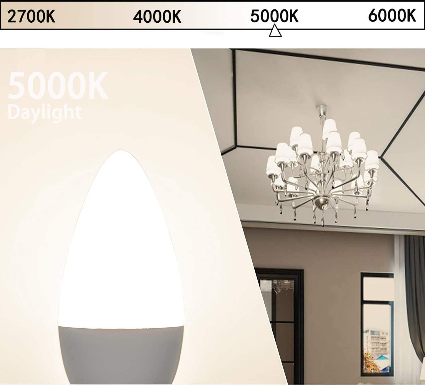 GOSCHE 6-Pack E12 LED Ceiling Fan Light Bulbs, 6 Watts (60 Watts Equivalent), 5000K Daylight, Type B Light Bulb for Chandelier, Non-Dimmable