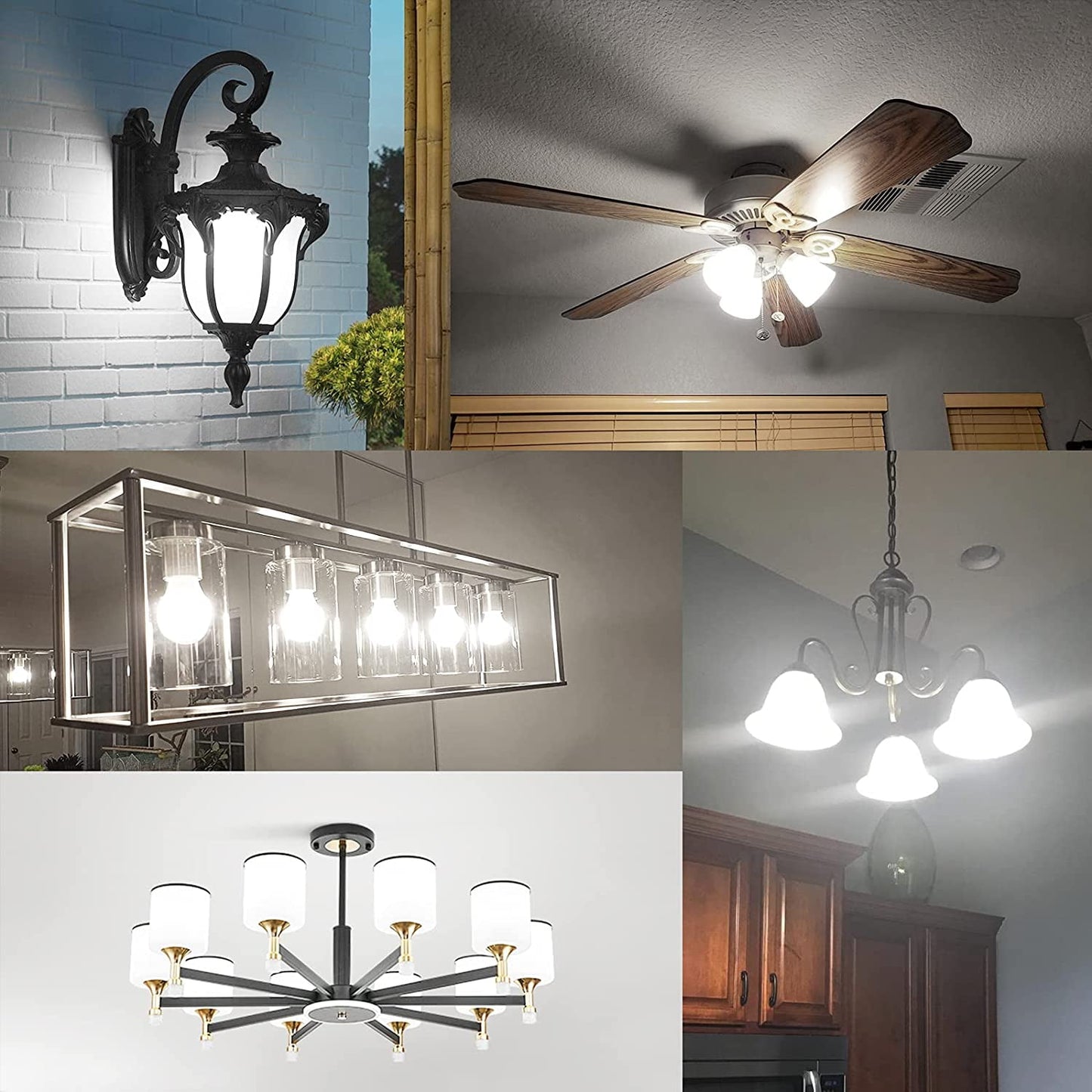 6 Pack Bright Ceiling Fan Light Bulbs, 120V 6 Watts (60 Watts Equivalent), 5000K E12 A15 Shape Candelabra Base Chandelier Led Bulb, Non-Dimmable
