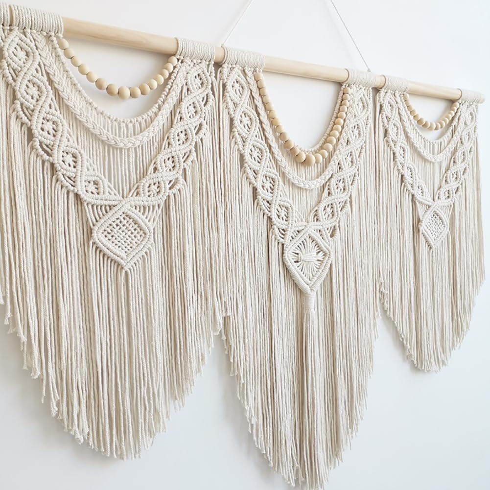 GOSCHE Macrame Wall Hanging Boho Wall Decor for Living Room, 43"*32" Large Cotton Tapestry for Bedroom Farmhouse Woven Wall Art for Home Decor