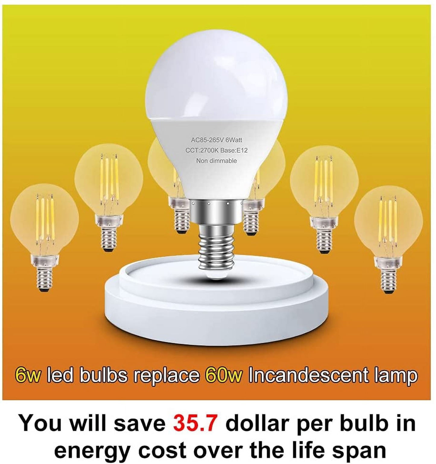 12 Pack E12 LED Candelabra Light Bulbs, 60 Watt Equivalent, Warm White 2700K, 120V Chandelier Llight Bulb, A15 / G45 Shape Ceiling Fan Light Bulbs, Bright Small Bulb Non-Dimmable