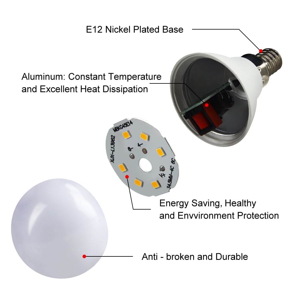 6 Pack Bright Ceiling Fan Light Bulbs, 120V 6 Watts (60 Watts Equivalent), 5000K E12 A15 Shape Candelabra Base Chandelier Led Bulb, Non-Dimmable