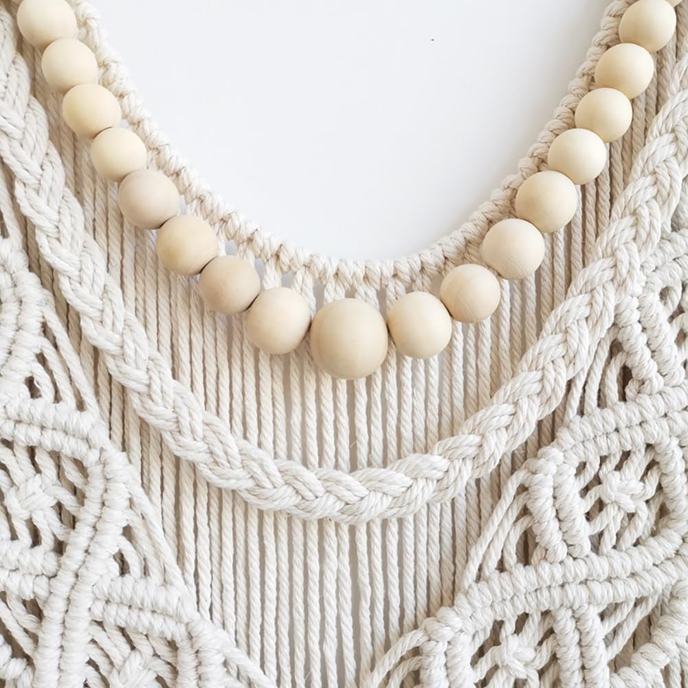 GOSCHE Macrame Wall Hanging Boho Wall Decor for Living Room, 43"*32" Large Cotton Tapestry for Bedroom Farmhouse Woven Wall Art for Home Decor