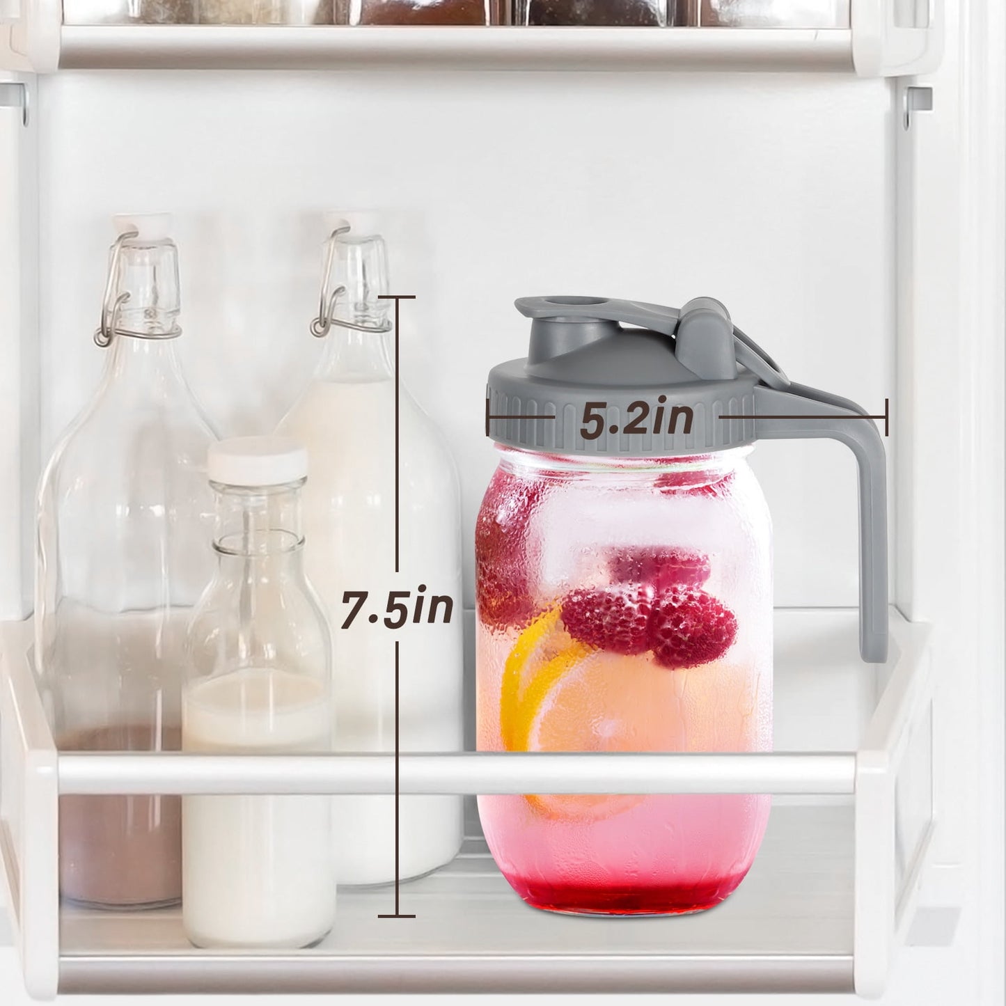 GOSCHE Glass Pitcher with Lid, 32 oz Heavy Duty Jug for Sun Tea, Ice Beverage, Iced Juice, Lemonade, Fruit Drinks Container, Gray