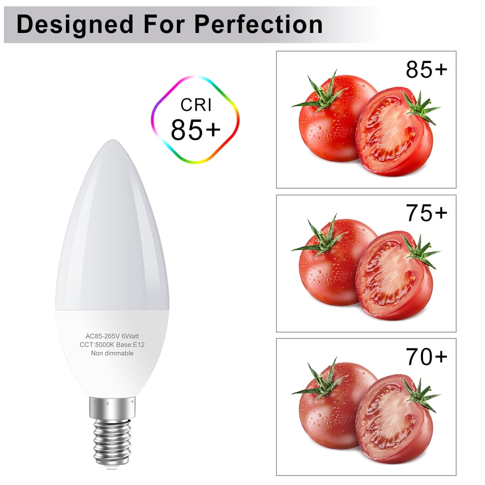 GOSCHE 6-Pack E12 LED Ceiling Fan Light Bulbs, 6 Watts (60 Watts Equivalent), 5000K Daylight, Type B Light Bulb for Chandelier, Non-Dimmable