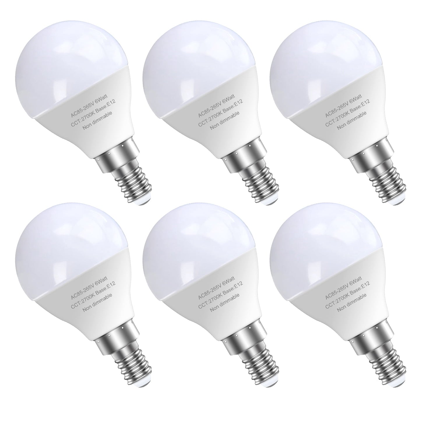GOSCHE Light Bulbs,E12 led bulb 6 Watts (60 Watts Equivalent), Warm White 2700K, candelabra led light bulbs, A15 / G45 Shape 6 Pack