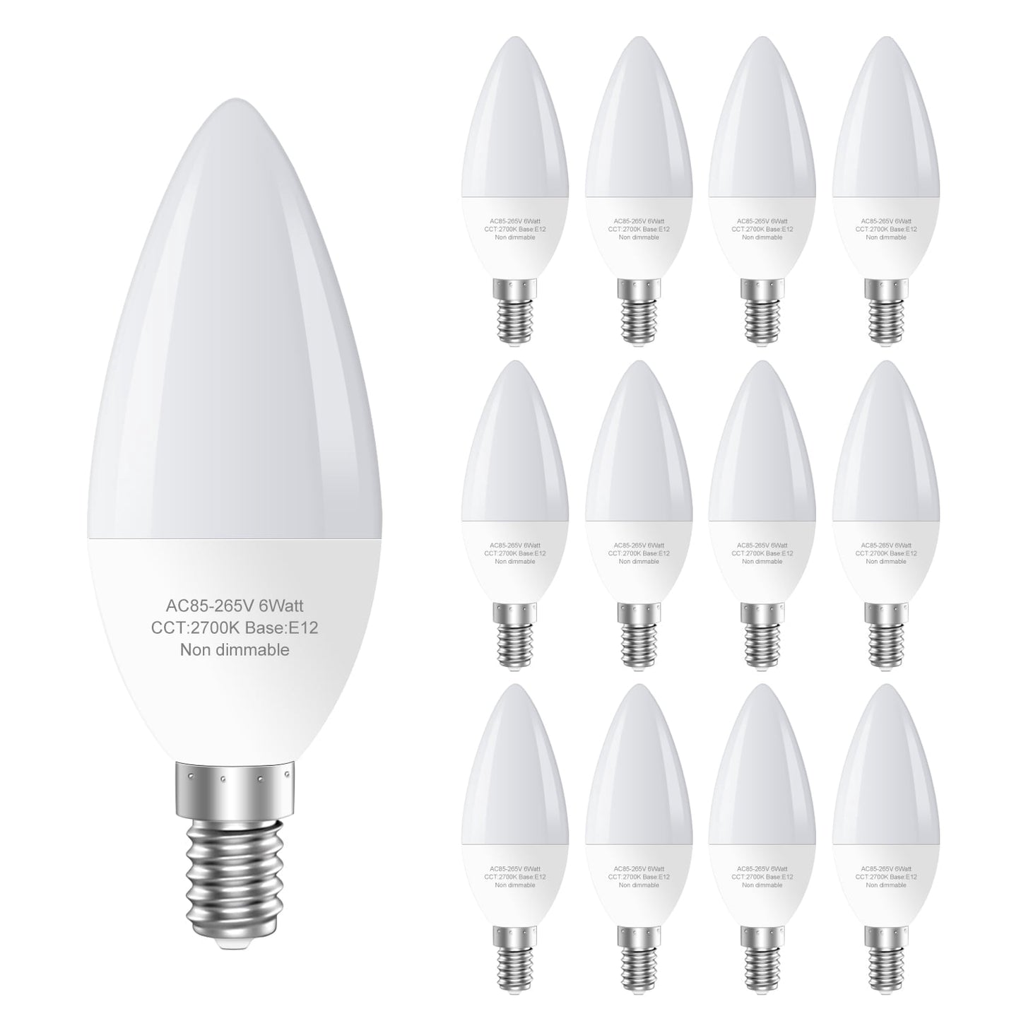GOSCHE LED Light Bulbs, 6 Watts (60 Watts Equivalent) E12 led bulb,2700K Type B Light Bulb for Chandelier,12 Pack
