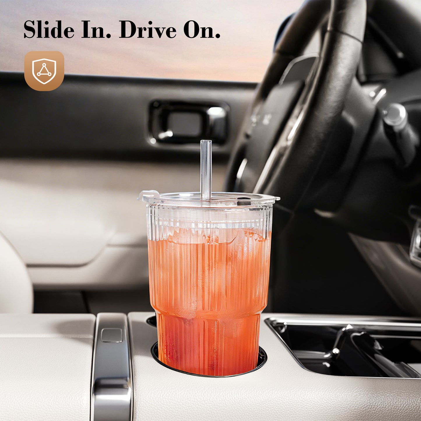 20oz Clear Ribbed Glass Tumblers with Lids and Straws, Set of 6 | GOSCHE