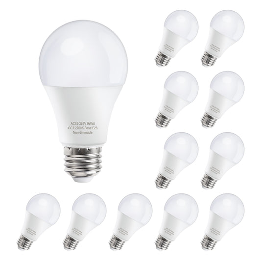 GOSCHE 12 Pack Ceiling Fan Light Bulbs Bright,60 Watt Equivalent, 9W 5000K Daylight A19 E26 Standard Base,Candelabra Light Bulbs, Non-Dimmable