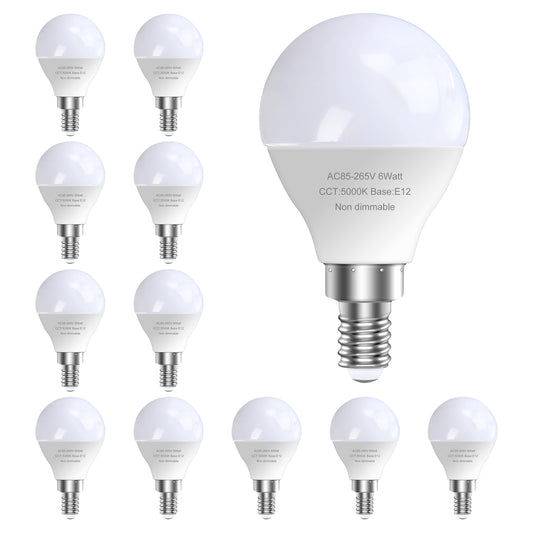 GOSCHE 12 Pack Bright Ceiling Fan Light Bulbs, 120V 6W, 5000K, A15 Shape E12 Candelabra Base Chandelier LED Bulb, Non-Dimmable