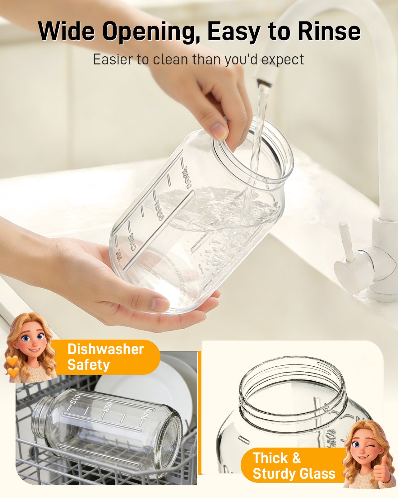 GOSCHE 2 Pack 64oz Glass Pitcher with Lid and Spout Leak Proof Mason Jar Pitcher with Handle for Fridge Juice Beverage Iced Tea Coffee Pink Green