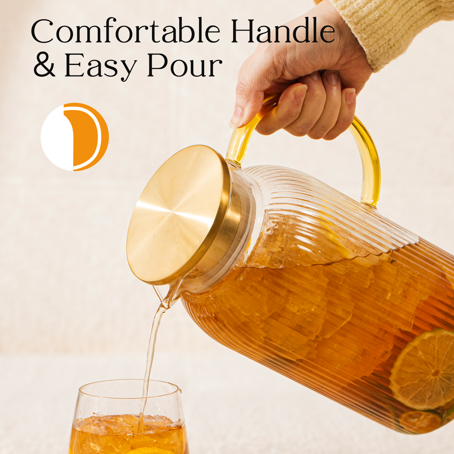 GOSCHE 68oz 2 Pack Glass Pitcher with Lid and Handle Classic Stripes Glass Water Pitcher with Spout for Cold and Hot Beverage, Iced Tea, Juice, Lemonade, Coffee