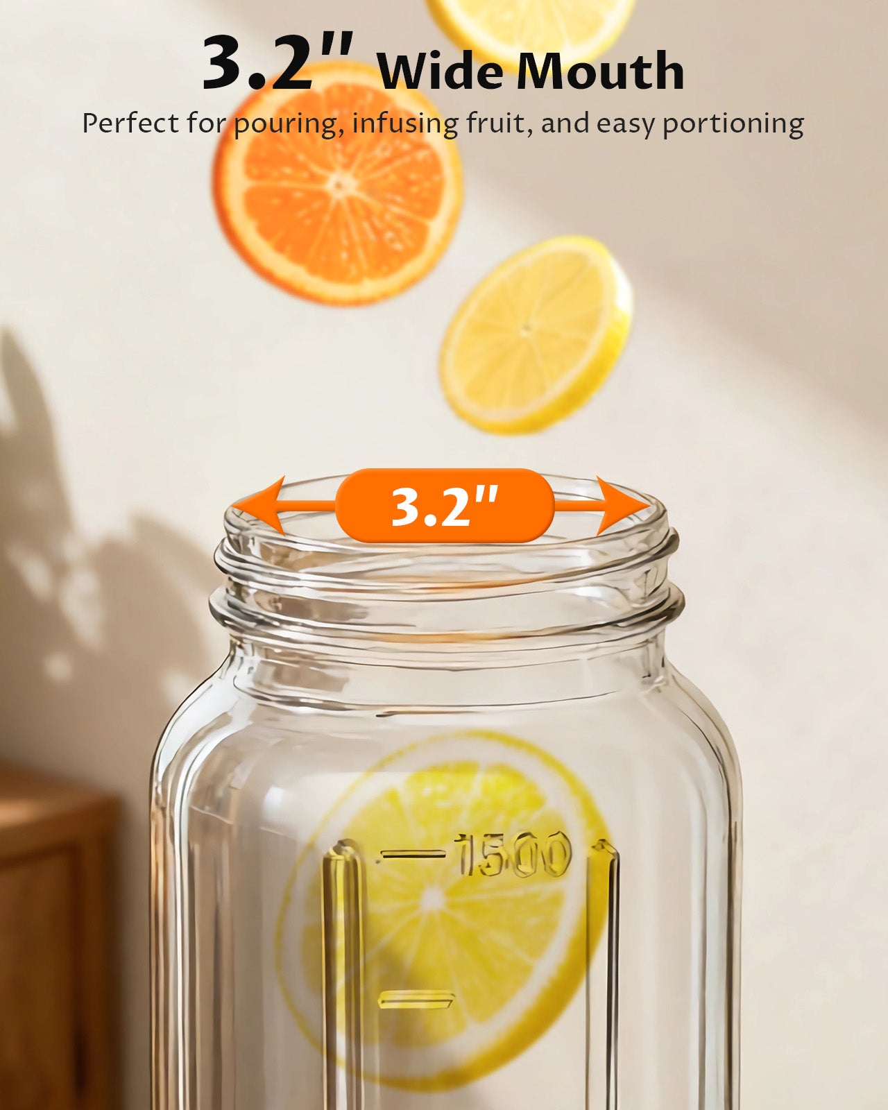GOSCHE 2 Pack 64oz Glass Pitcher with Lid and Spout Leak Proof Mason Jar Pitcher with Handle for Fridge Juice Beverage Iced Tea Coffee Black