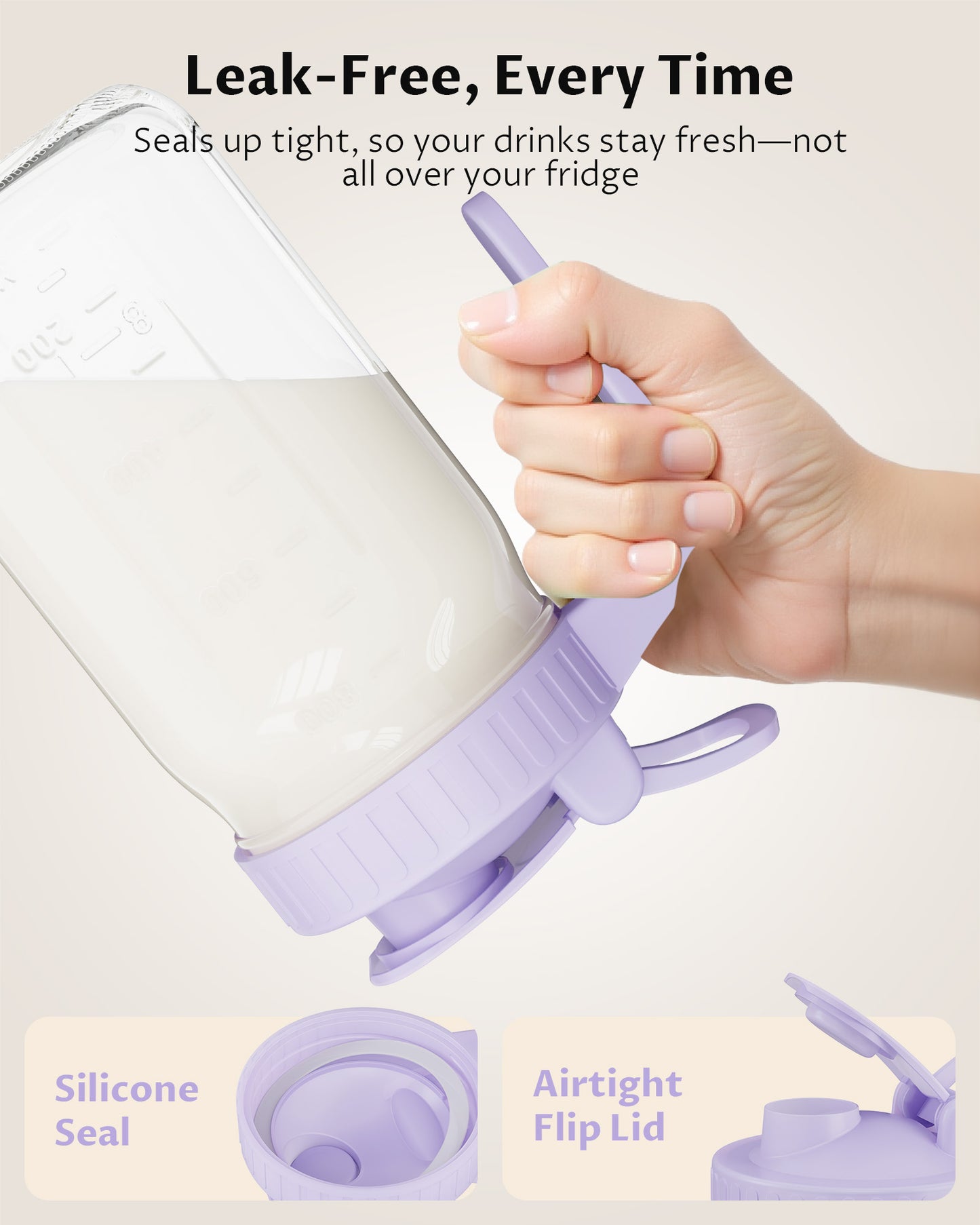 GOSCHE Mason Jar Pour Spout Lid Flip Cap Airtight Wide Mouth Mason Jar Lids with Handle for Drinking Leak Proof 2 Pack Purple White