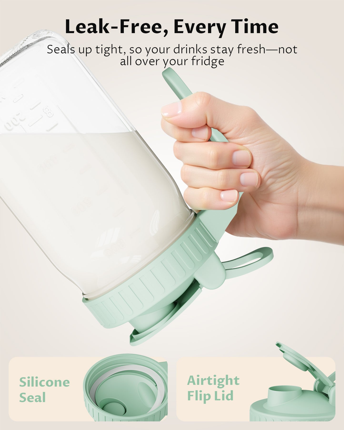 GOSCHE Mason Jar Pour Spout Lid Flip Cap Airtight Wide Mouth Mason Jar Lids with Handle for Drinking Leak Proof 2 Pack Green
