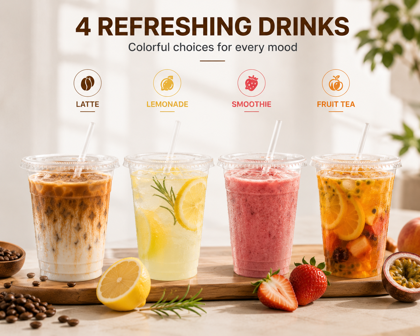 16oz Clear Plastic Cups with Lids and Straws, 100 Pack | GOSCHE