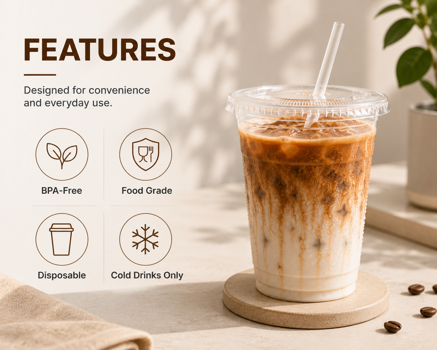 16oz Clear Plastic Cups with Lids and Straws, 100 Pack | GOSCHE