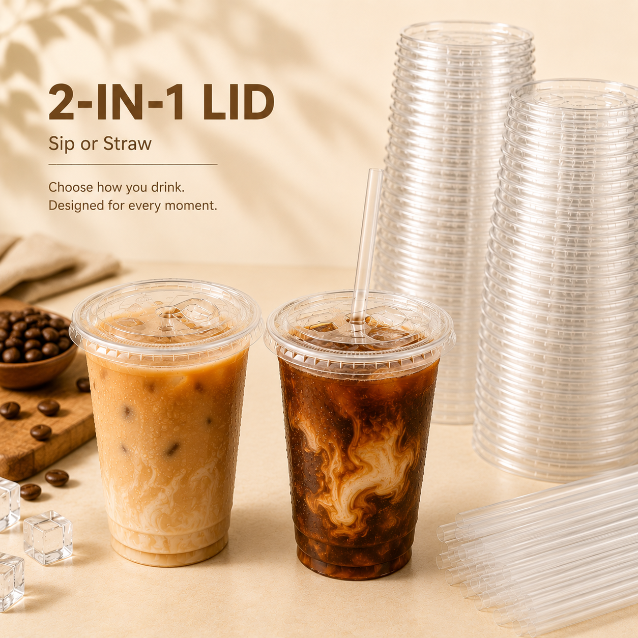 16oz Plastic Cups with 2-in-1 Sip & Straw Lids, 100 Pack | GOSCHE